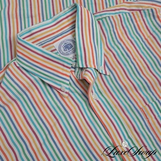 DANDY J. Press White Rainbow Candy Striped Button Down Oxford Dress Shirt L NR