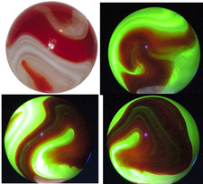 Marble: AKRO AGATE Imperial Oxblood Lemonade BIG Corkscrew 1" WILDLY UV URANIUM