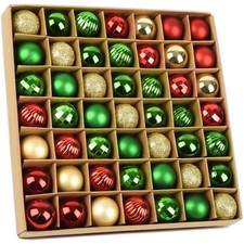 Weihnachtskugeln Set 49 Stück, Rot Gold Grün, Kunststoff, 3cm, Bruchsicher
