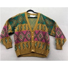 Vintage Gitano Sportswear Cardigan Sweater XL Geometric 90s Acrylic Made in USA