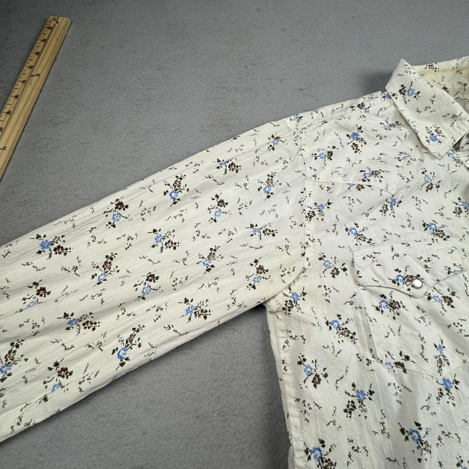 Camisa Southern Thread Para Hombre Mediana Marfil Floral Perla Occidental A Presión Manga Larga Foto 2 de 4