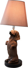 Classic Adjustable Dog Statue Bedside Lamp with Brown Fabric Shade