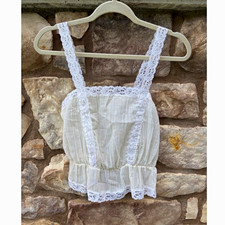 Handmade White Lace Trim Camisole Lingerie Renaissance Boho Cottagecore Sz Small