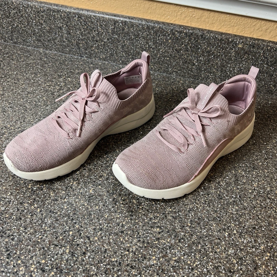 Skechers Memory Foam Womens Sz 7 Rose Pink Knit Fabric Running Shoes Slip On Low - Image 2 of 4