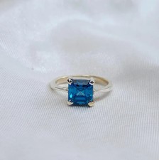 Cushion Swiss Blue Topaz Gemstone 925 Sterling Silver Handmade Birthday Ring For