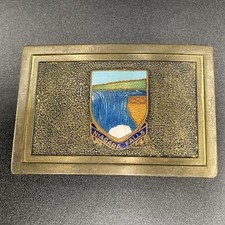 Vintage Niagara Falls Souvenir Belt Buckle Enamel Crest Gold Tone
