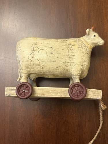 Holz rollende Kuh rustikal Bauernhaus Landhaus Bad Küche Wohndeko Bauernhof Spielzeug - Bild 3 von 6