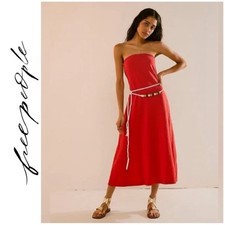 NEW Free People Beach Peyton Midi Strapless Dress in Red with Belt Size  S