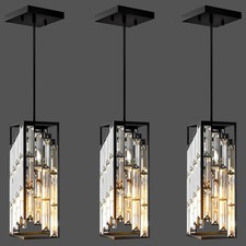 Black Pendant Lights Kitchen Island 3 Pack, Mini Crystal Chandeliers, Modern ...