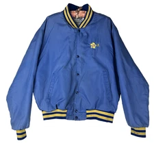 VTG Swingster Satin Bomber Varsity Jacket Blue Yellow Y2K Distressed USA XL