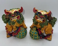 Temple Foo Dogs  Shishi Lions / Statues Multicolor Set Of 2