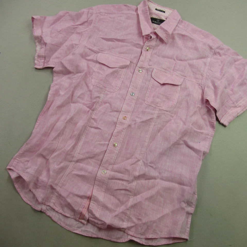 Bugatchi Shirt Mens Large Short Sleeve Button Front Outdoors Pink Classic Pink - Image 2 of 4