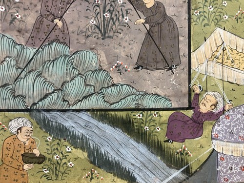 Ancienne gouache Indo-moghol XIXe : partie de chasse au tigre de l'Empereur - Photo 6/14
