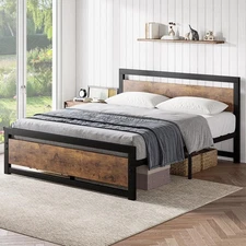 Queen Size Bed Frame Metal Heavy Duty Platform Bed Frame w/Headboard & Footboard