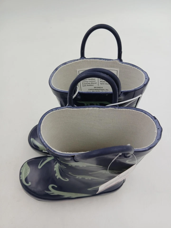 Hudson Baby Rain Boots Kids Size 8T Navy Blue Dinosaur Print Rubber Toddler - Image 4 of 4