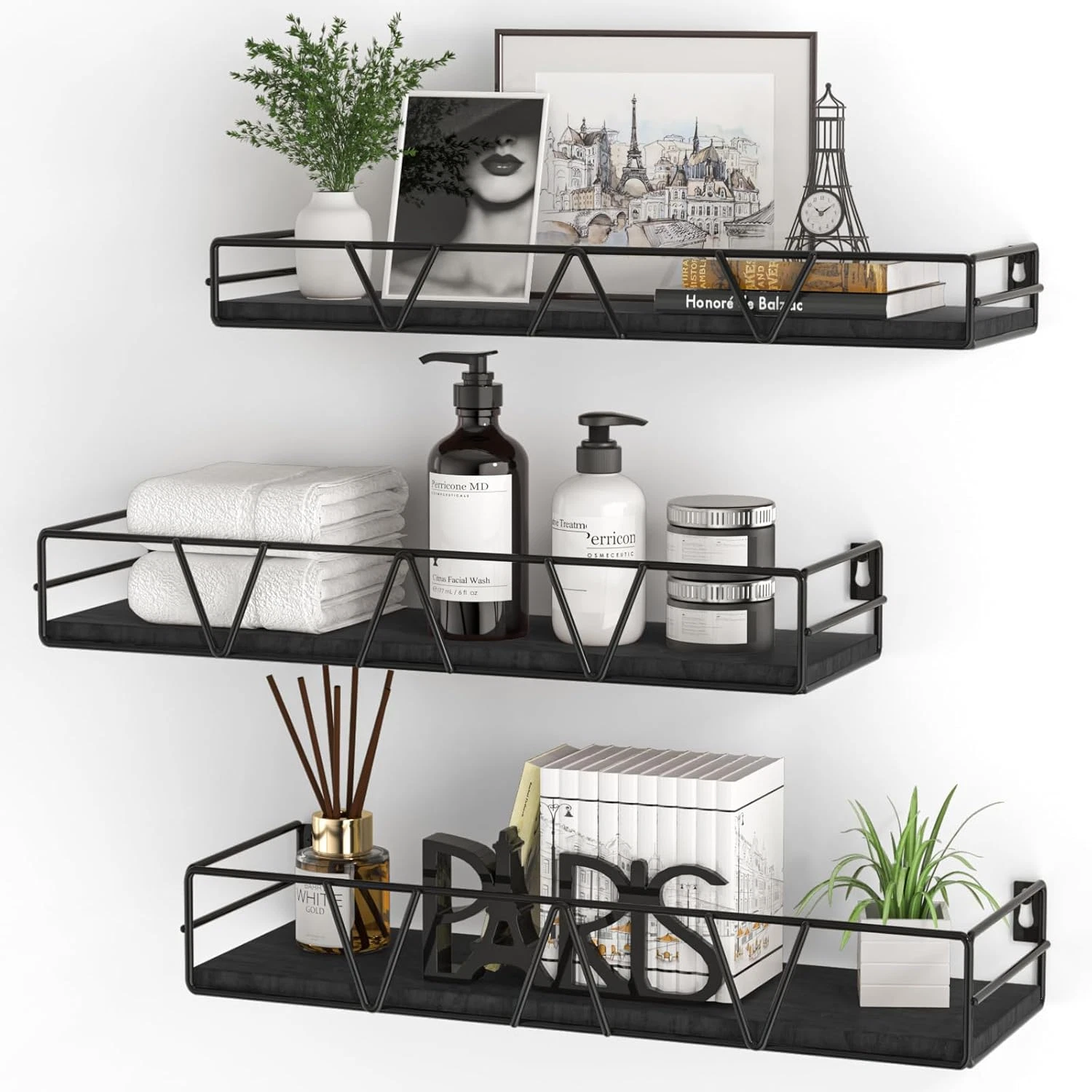 Floating Shelves Set of 3, Home Wood Wall Shelf, Farmhouse Shelf for Bedroom, Wa