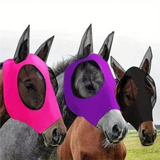 Breathable Horse Face Mask, Comfortable Mesh Horse Fly Mask with Ear Covers, Equ