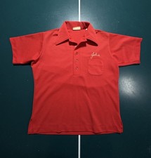 Vintage 1970s King Louie Double Knit Chain Stitch Bowling Shirt Men's Medium Red