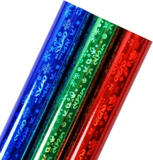 3 Rolls Holographic Foil Wrapping Paper for Christmas Holiday Wedding Birthday