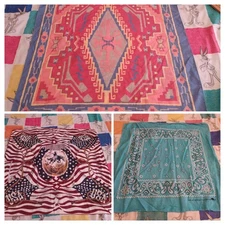 Vintage Western Rodeo Cowboy Bandana Handkerchief Horses Boots Hats Multicolor 3