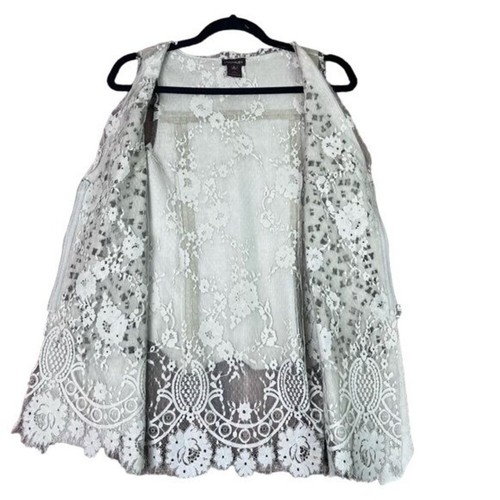 Multiples Vest Womens Small Vegan Leather Floral Lace Boho Hippy Lagenlook - Picture 3 of 11