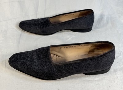 Vintage Salvatore Ferragamo 8.5 E Gray Loafers Embossed Suede Flat Designer