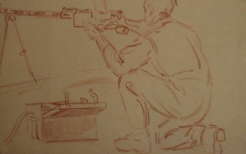 Vintage pastel painting soldier portrait machine gunner signed - Picture 8 of 9