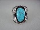 VINTAGE NAVAJO STERLING SILVER & CARICO LAKE TURQUOISE RING size 4.25