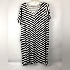 Woman Within Plus Size Cottob Dress Black and White Striped V-Neck size 26/28