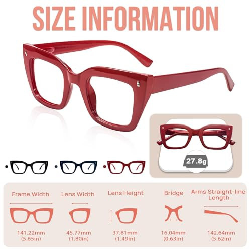 Oversized Reading Glasses for Women Thick Cat Eye Readers with Red 2.25 x - Picture 7 of 7