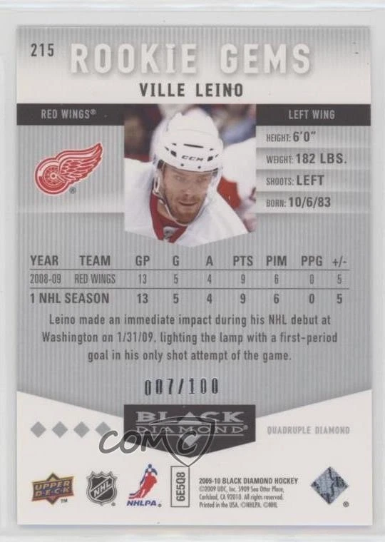 2009-10 Upper Deck Black Diamond Gems Ruby /100 Ville Leino #215 Rookie RC - Image 2 of 2