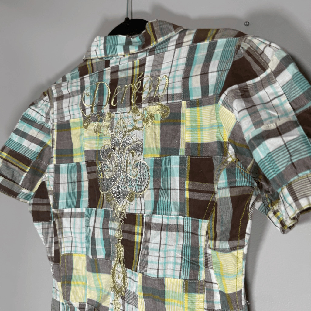 Dereon Patchwork Plaid Button Front Mini Dress Y2… - image 3