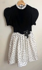 Vtg Ruth of Carolina Girls Formal Dress Black Velvet Puff Sleeve Classic Modest