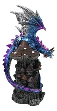 Metallic Blue Hyperion Dragon Perching Mushroom Tower Fortress Figurine