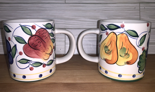 Coffee Mugs Tuscany Pattern - Set of 2 - Garden Grapes Pears Apples Greenery - Picture 3 of 7
