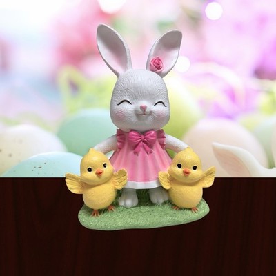 Spring Easter Bunny with Yellow Chick Trio Figurine Tabletop Decor 9.25'' NEW