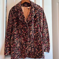 Vintage 90s Blazer Jacket Size S 7 Flowers Paisley Printed Velvet Damask