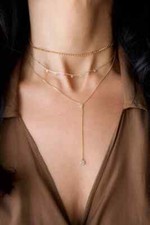 Gold Necklace with Small Pearl Pendant 18K Gold Layered Dangle Choker Necklace