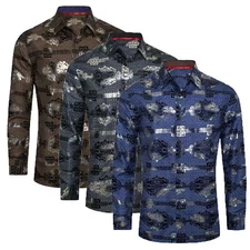 Mens Shirt Italian Stripe Prints Shiny Silver Florals Stretch Slim Fit Button Up