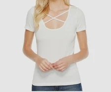 $85 Splendid Women's Solid White Short Sleeve Cross Front Tee Shirt Size Small