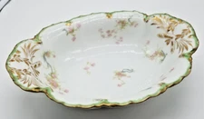 HAVILAND Limoge Schleiger 57h Green Rim Pink Flowers Blue Ribbons Vegetable Bowl