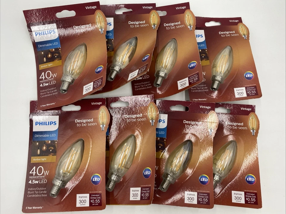 8x Philips LED Vintage Light Bulb Dimmable E12 Candelabra Base 300 Lum Amber 40W - Image 2 of 4