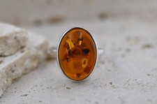 925 Sterling Silver Baltic Amber Oval Gemstone Ring Beautiful Partywear Ring