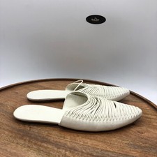 Tory Burch Sienna Flat Slide Mules Strappy White Leather Sandals Womens Size 6 M