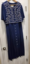 Vintage Plaza South Blue Prairie Long Beaded Pleated Dreas 14/16