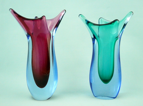 Flavio Poli Murano Pair of submerged glass vases VENICE Italy 1900 XX Art Deco - Picture 2 of 24
