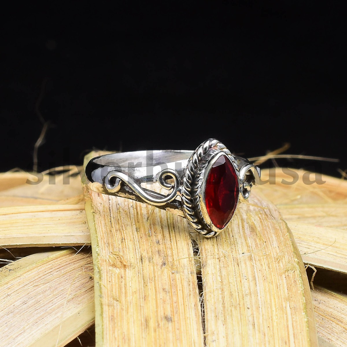 Garnet Gemstone 925 Sterling Silver Handmade Ring Jewelry