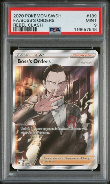 2020 Pokemon Sword & Shield Rebel Clash Full Art Boss's Orders #189 PSA 9 Mint