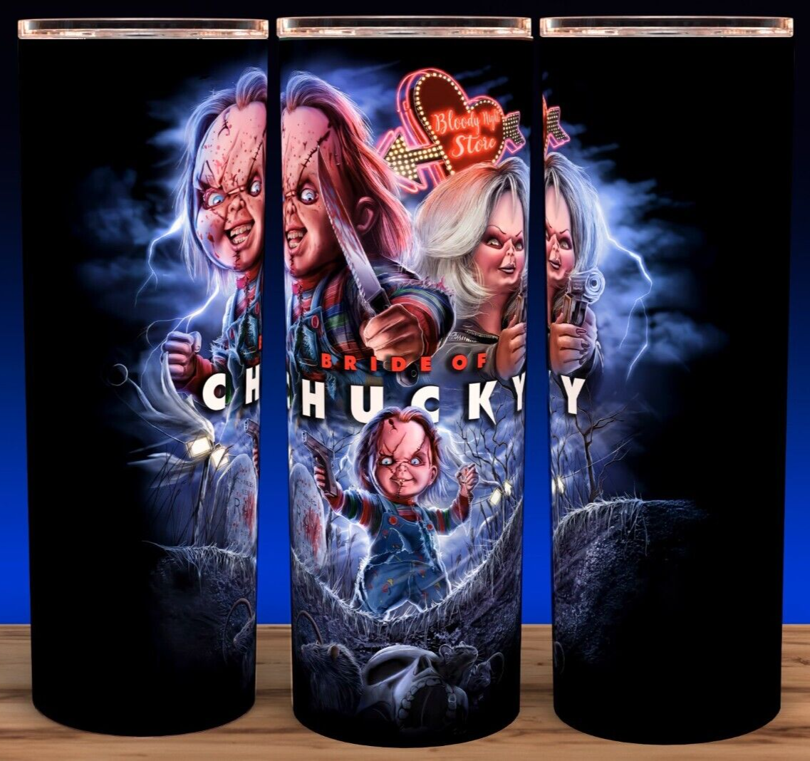 Chucky and Tiffany Bride Cup Mug Tumbler 20oz with lid and straw