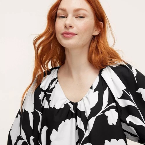 kate spade x Target Black + Cream Mini Dress Medium Poplin Long Sleeve Pockets - Picture 3 of 5